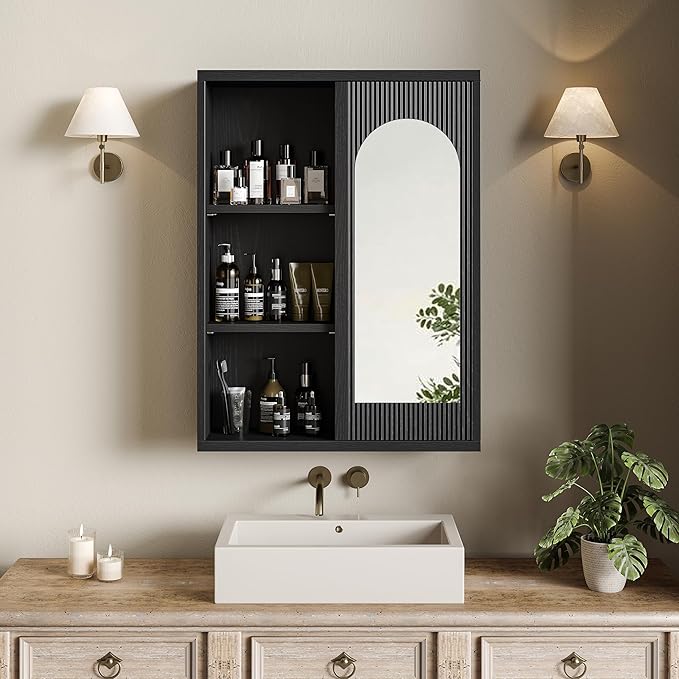20’’x26’’ Bathroom Cabinet Wall Mounted with Arch Mirror, Medicine Cabinet