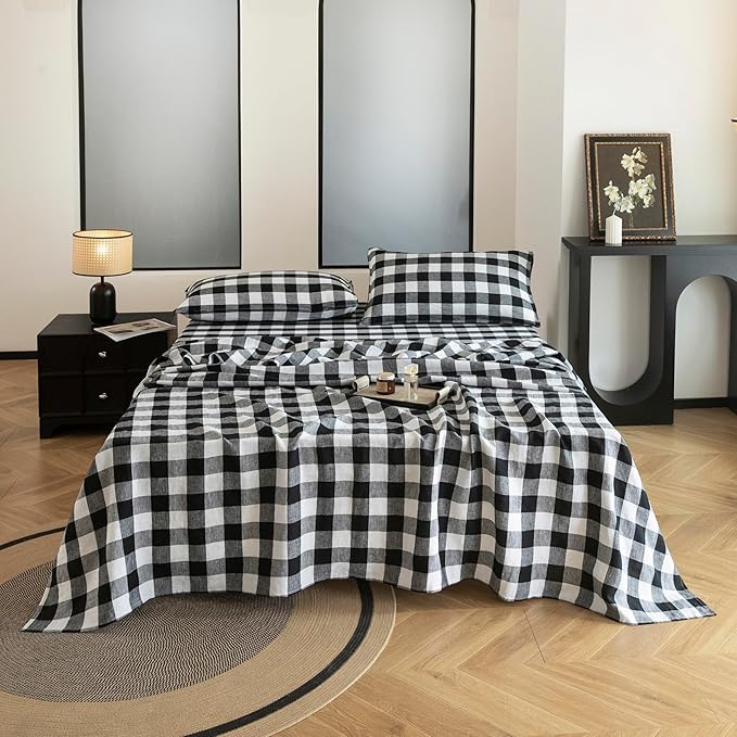 Linen Sheets Set King Size,100% French Stonewash Pure Linen Sheets Set,4Pieces