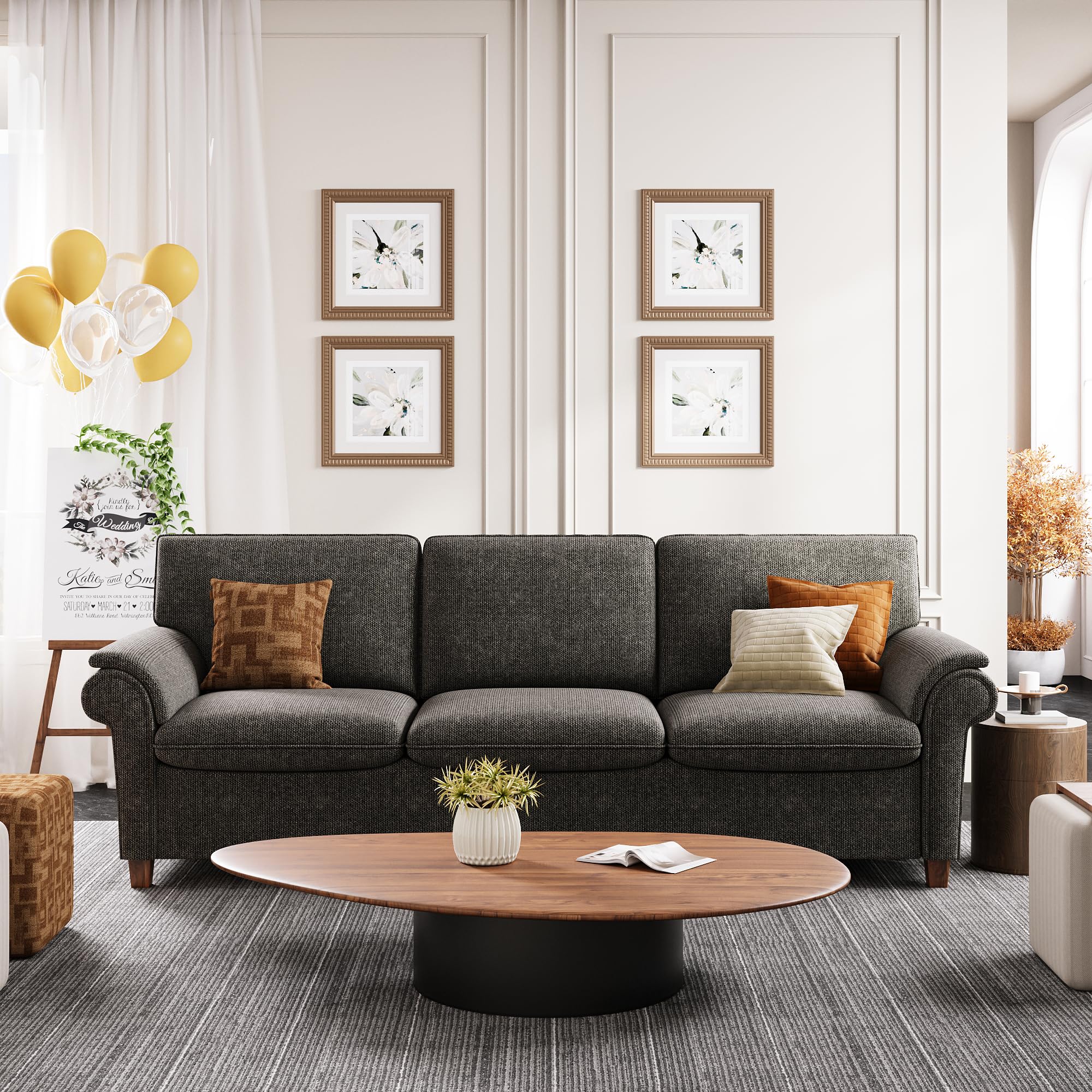 Sofa 89 Inch, Comfy Sofa Couch with USP Port, Extra Deep Seats Modern 3 Seater Sofa