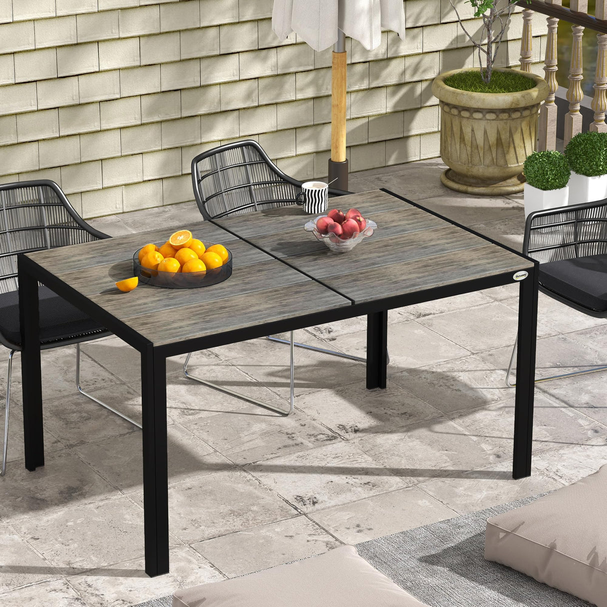 Outdoor Dining Table for 6 People, Aluminum Rectangular Patio Table
