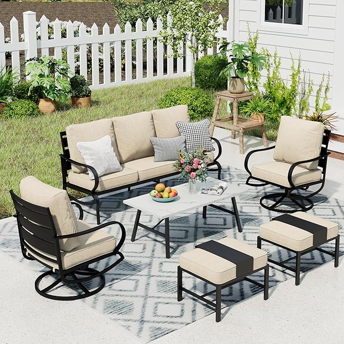 Patio Furniture Sets 5 Pcs Outdoor Metal Conversation Sets 5 Seats with 1 x 3-Seat Sofa