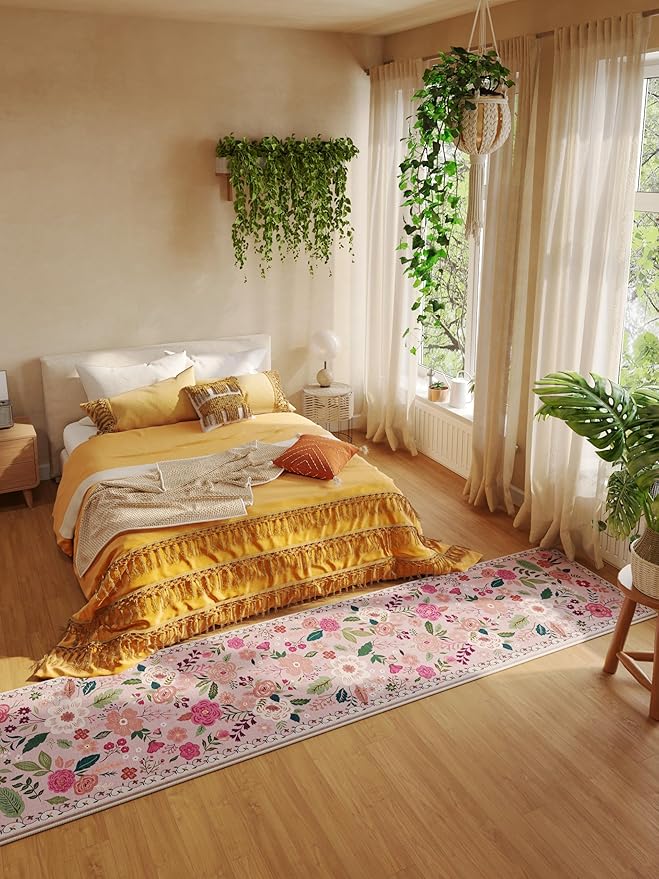 Living Room Rug 6x9 Rug Machine Washable Boho Area Rug Non Slip Floral Vintage