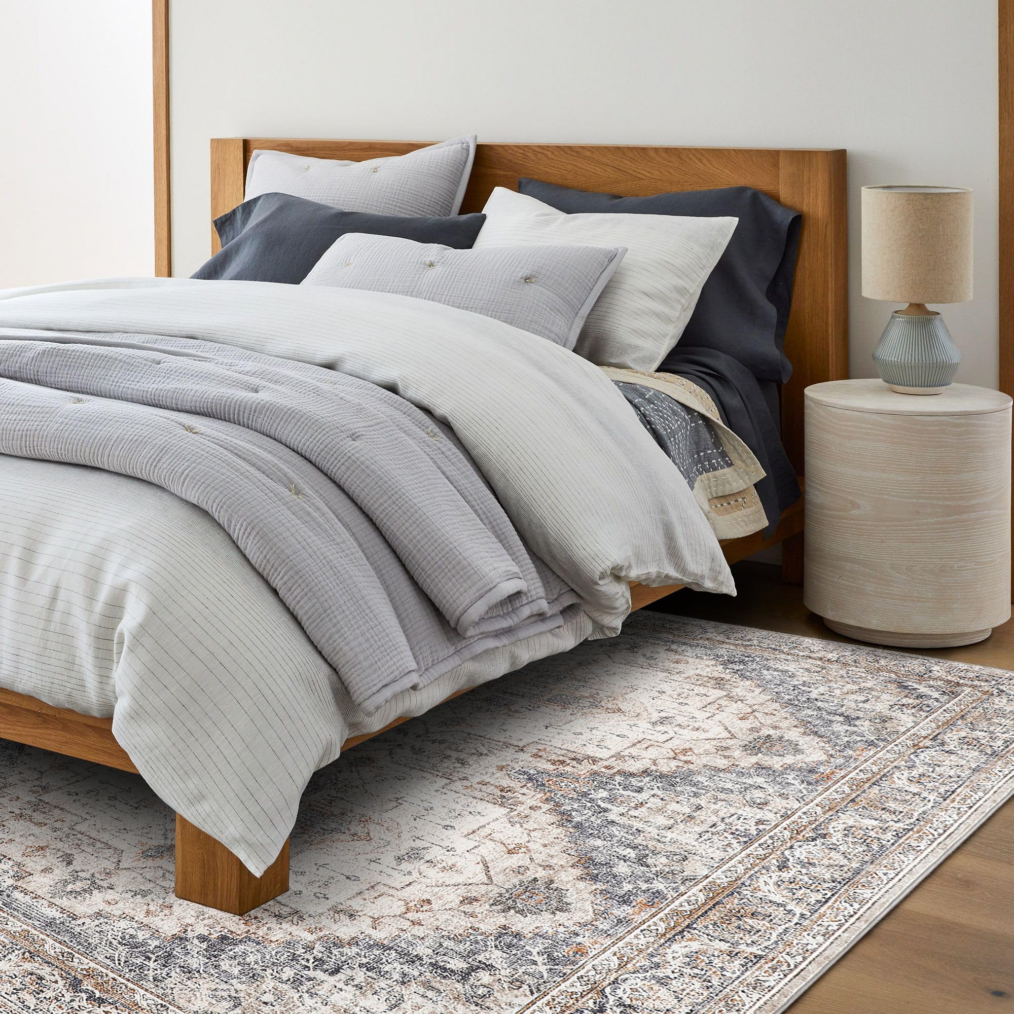 PureCozy Brown Area Rug 5x7 Living Room Rug Washable Indoor Accent Rug Vintage Low Pile Carpet Retro Distressed Throw Rug Bedroom Office Dining Room Kitchen Laundry Room