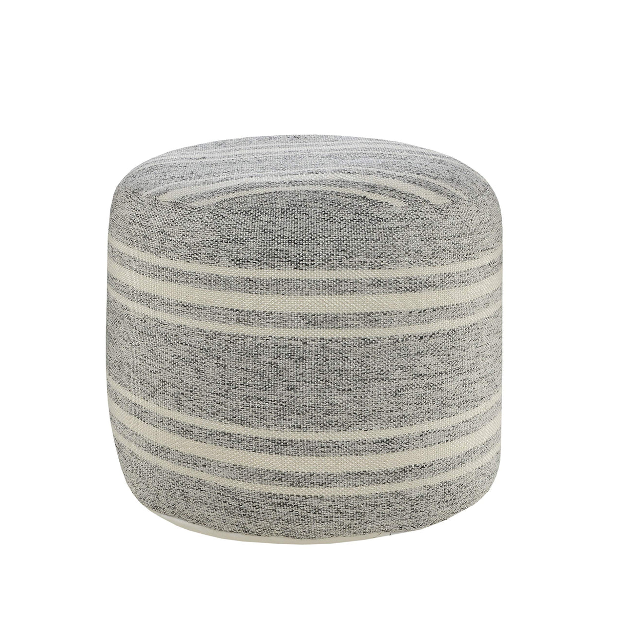Farmhouse Triple Stripe Indoor Outdoor Pouf, Gray/White, 18" x 18" x 14"