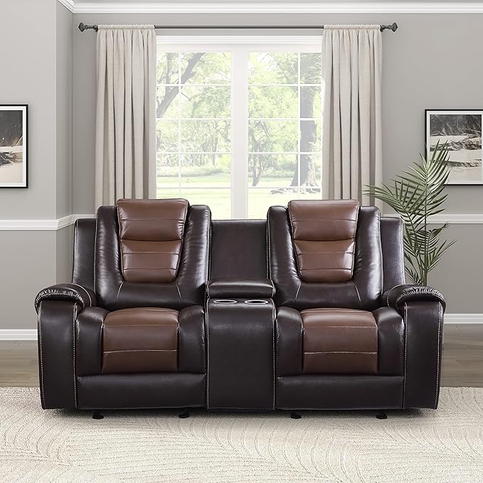 Manual Double Glider Reclining Loveseat, Two-Tone Gray