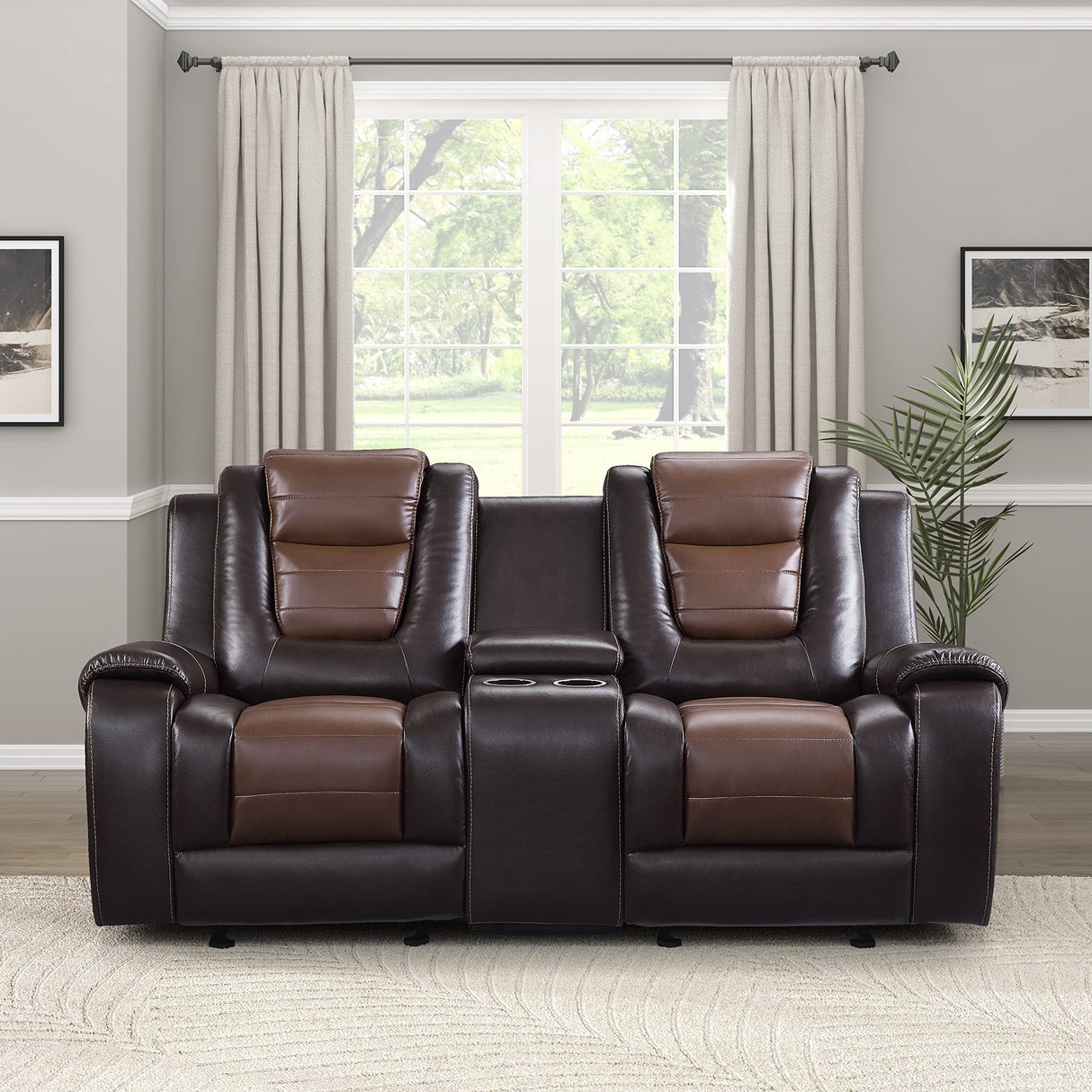 Manual Double Glider Reclining Loveseat, Two-Tone Brown