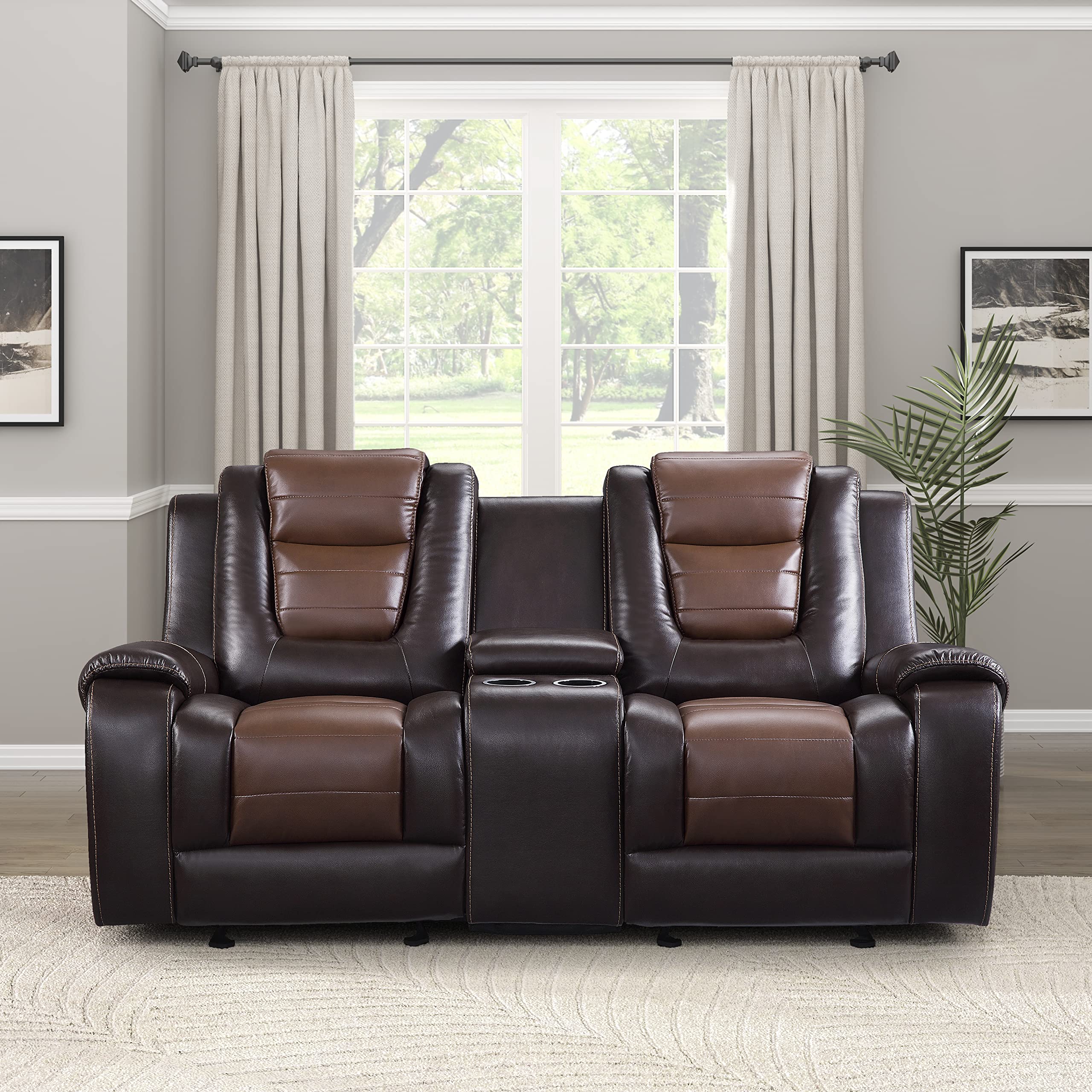 Manual Double Glider Reclining Loveseat, Two-Tone Brown