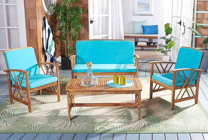 Outdoor Collection Fontana Natural/ Beige 4-Piece Conversation Patio Set with Cushions