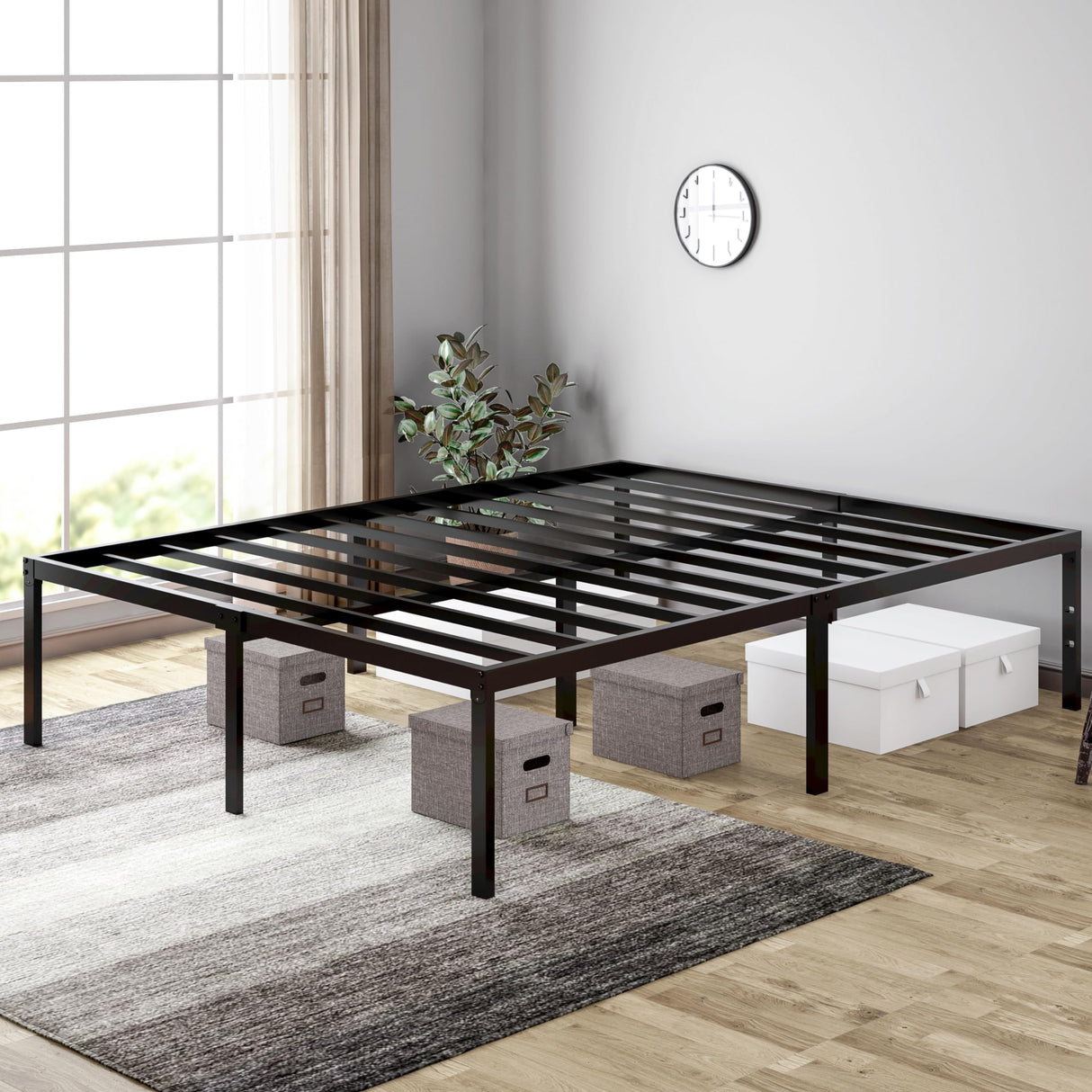 Heavy Duty Platform Bed Frame Queen Size, No Box Spring Needed, Slots