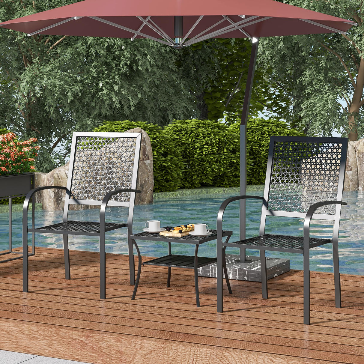3 Pieces Patio Bistro Set, Outdoor Patio Furniture Set, Modern Patio Chairs with Table