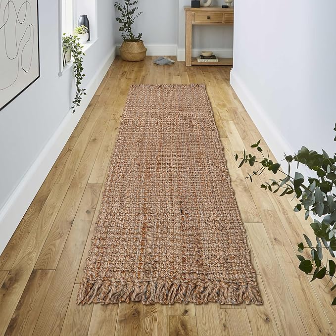 Hand Woven Jute Runner Rug 22"x72" - Natural, Reversible Farmhouse Boho Rustic