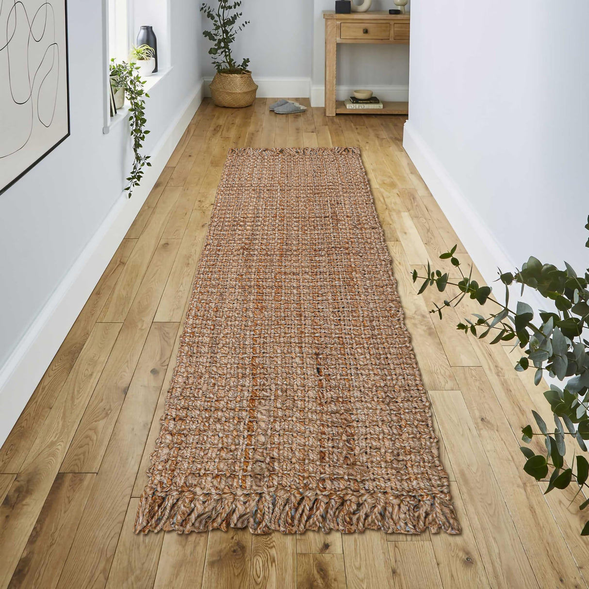 Hand Woven Jute Runner Rug 22"x72" - Natural, Reversible Farmhouse Boho Rustic