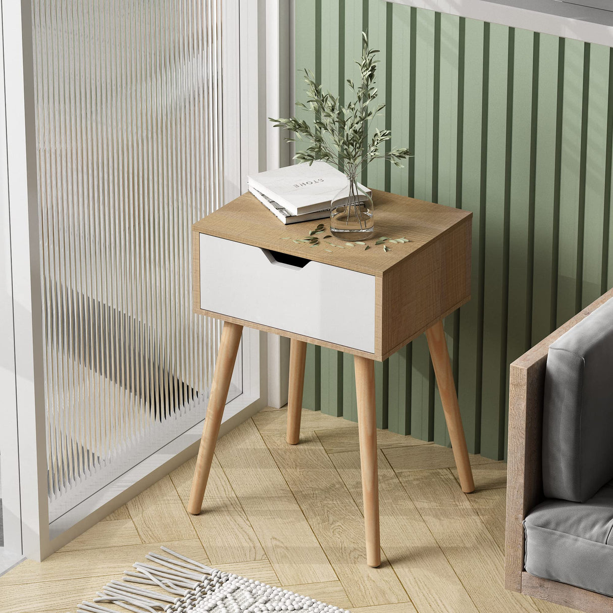 Set of 2 Modern Wood Nightstand, Bedside Table