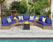 Patio Conversation Set, 11 Piece Half-Moon Sectional Round Patio Furniture Set