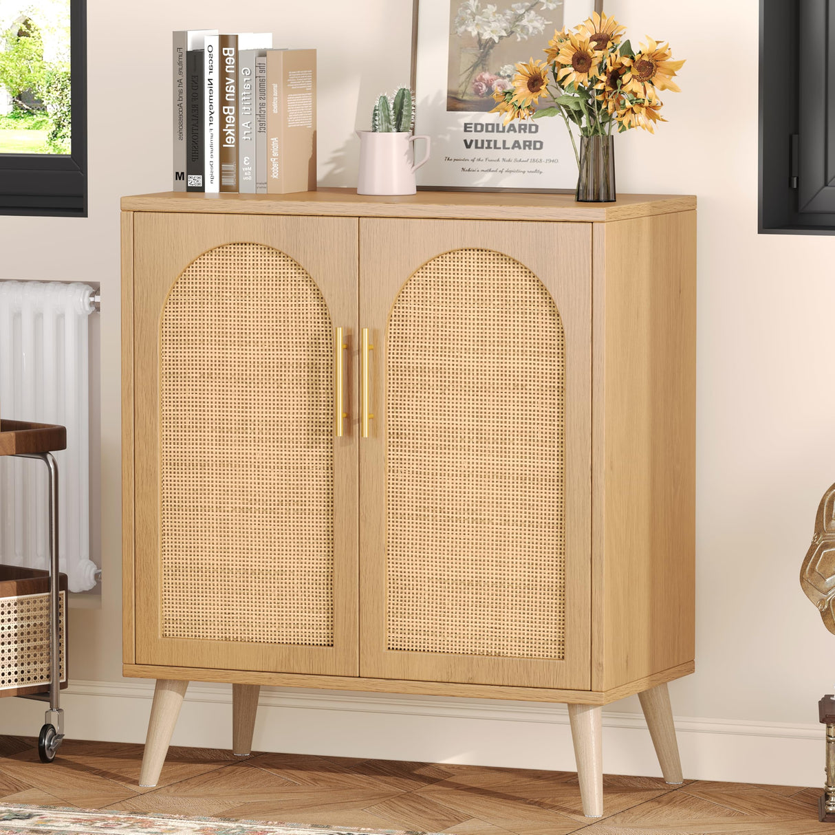 Rattan Storage Cabinet with Adjustable Shelf, Bathroom Floor Cabinet