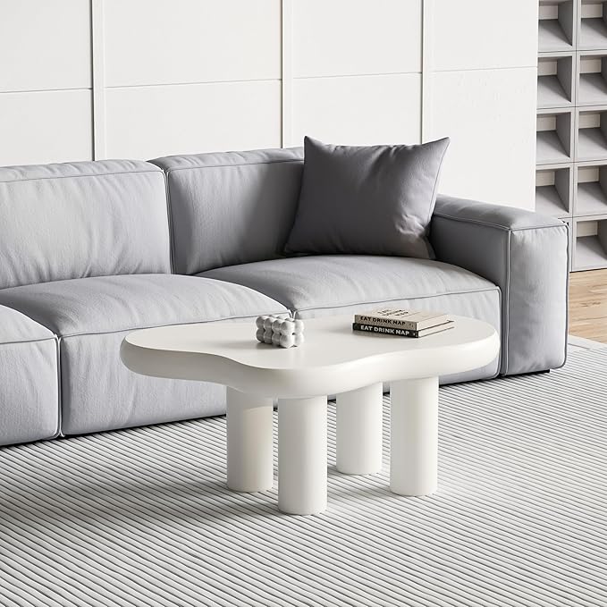 Round Wood Coffee Table, Handcraft Drum Tea Table Center Table for Living Room, Modern Circle Wooden Cocktail Table for Small Space, Easy Assembly