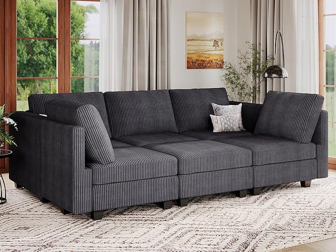 U Shape Couch with Storage Ottoman Corduroy Sectional Couch