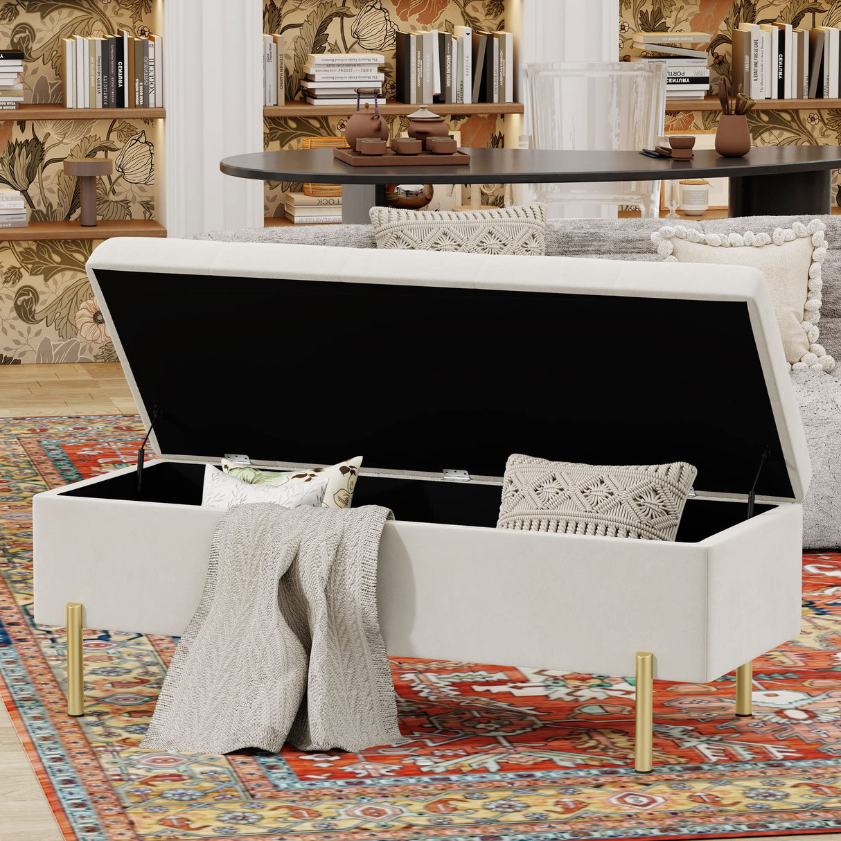 Velvet Storage Bench, Modern Bedroom Bench