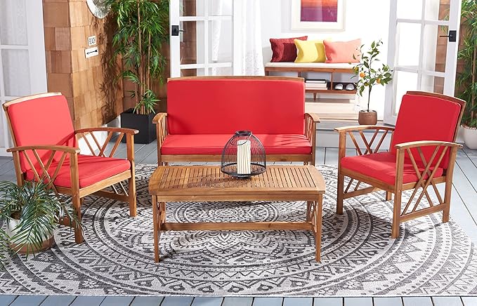Outdoor Collection Fontana Natural/ Beige 4-Piece Conversation Patio Set with Cushions