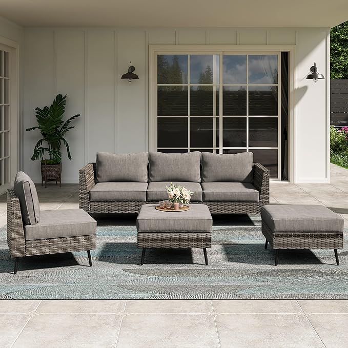 8 Piece Outdoor Sectional Sofa PE Rattan Patio Conversation Sets, All Weather Patio Furniture Set