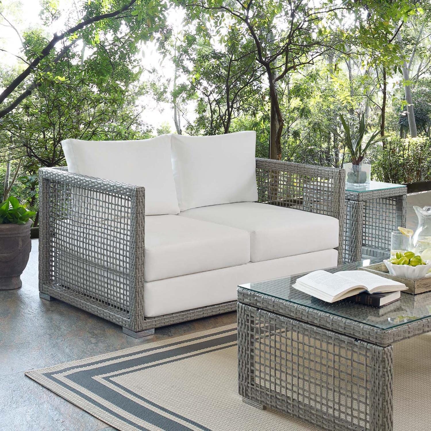 EEI-2924 Aura Wicker Rattan Outdoor Patio 52" Loveseat