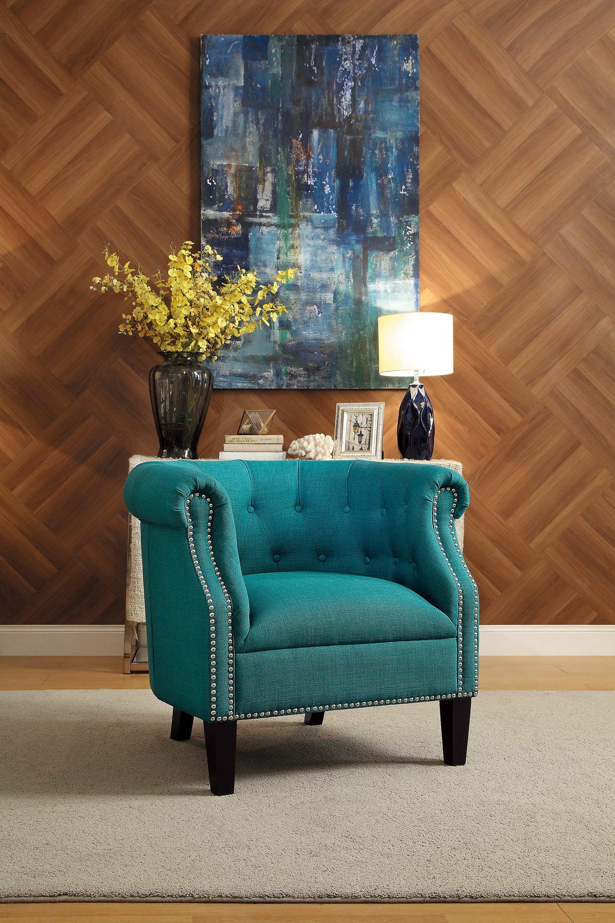 Fabric Barrel Accent Chair, Teal (1220F3S)