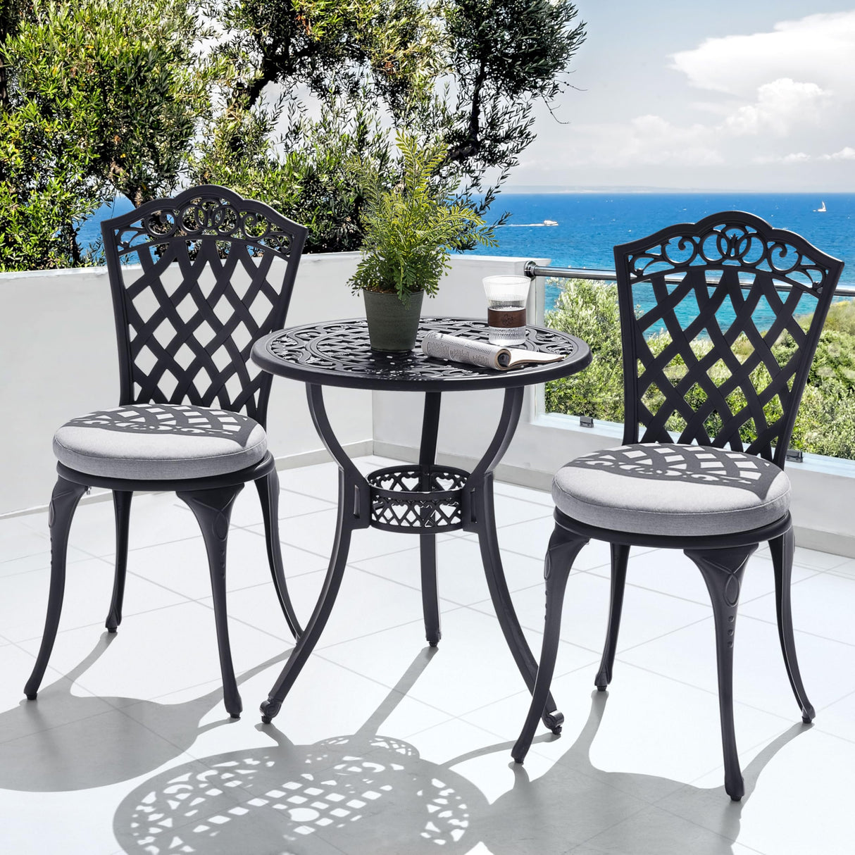 3-Piece Patio Bistro Set Outdoor Cast Aluminum Bistro Table and Chairs Set of 2
