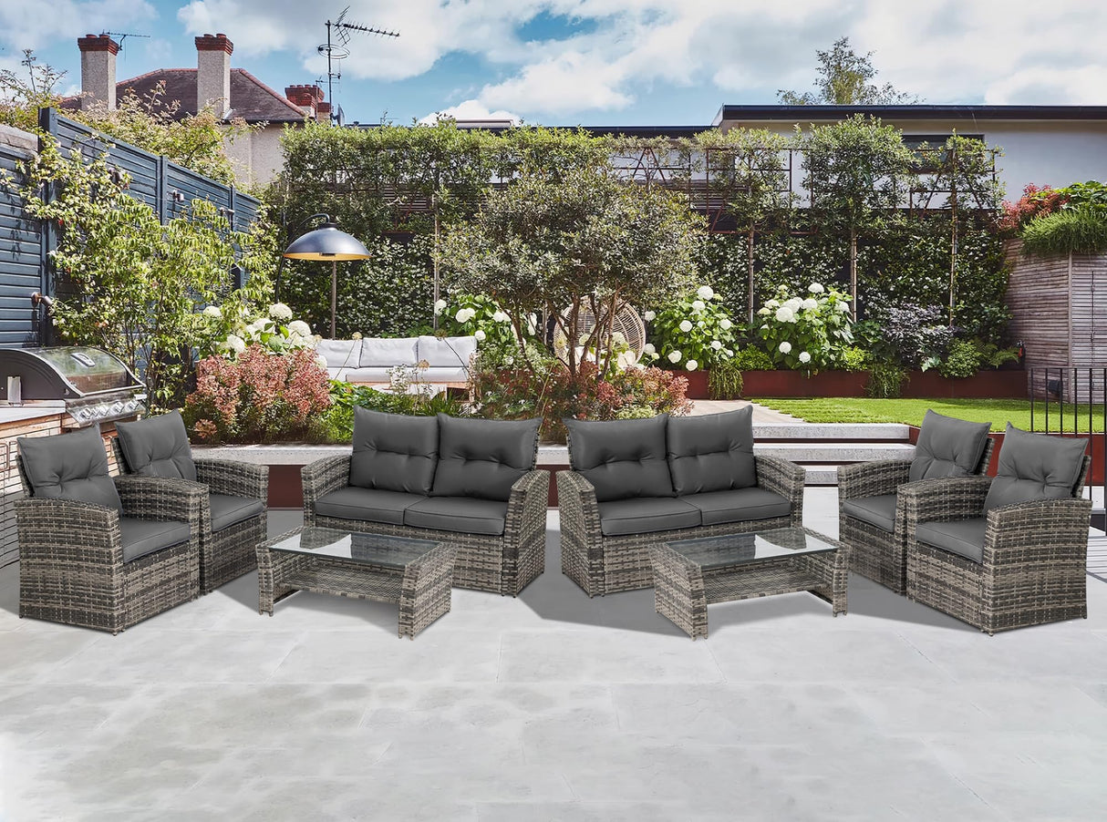 Outdoor Conversation Sets 8-Piece Wicker Rattan Sectional Sofa