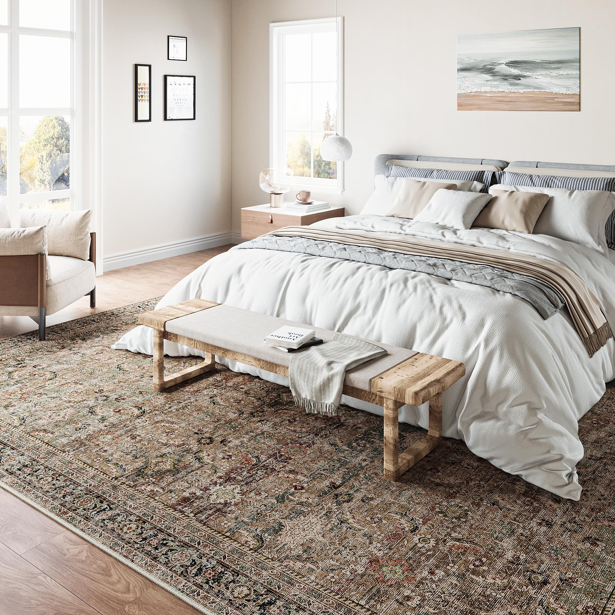 8x10 Washable Area Rug Brown Vintage Distressed Living Room Bedroom Large Throw