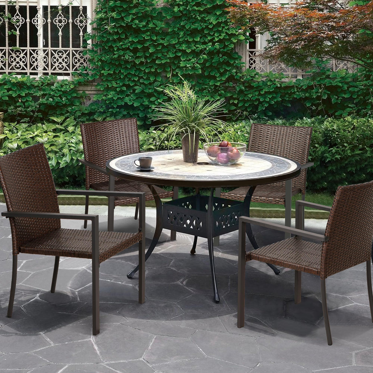 Wicker Dining Chairs - Set of 4 Stackable Outdoor Rattan Wicker Chairs for Patio