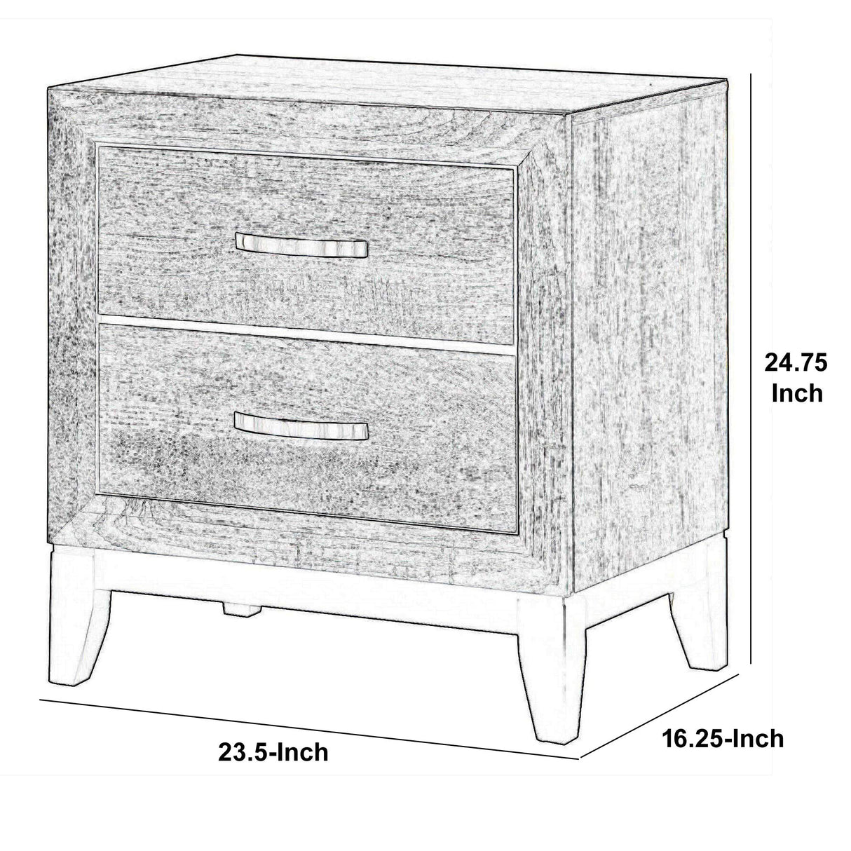 Nightstand with 2 Drawers and Chamfered Legs, Gray and Black