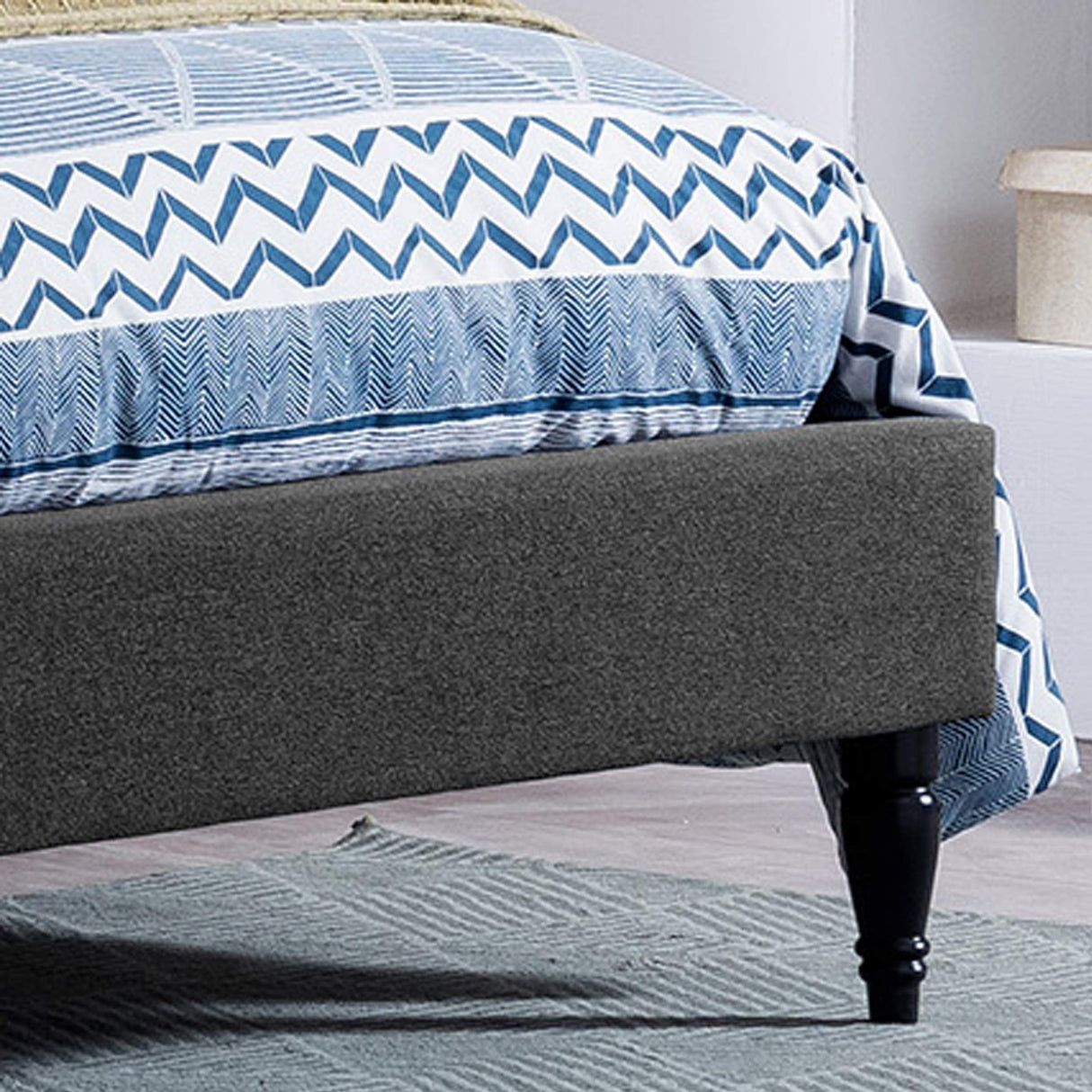 Contemporary Low Profile Fully Upholstered Fabric Platform Bed Frame, Queen,