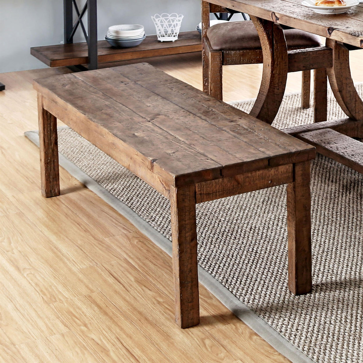 America Farmhouse Liston Wood Dining Bench in Rustic Brown Pine