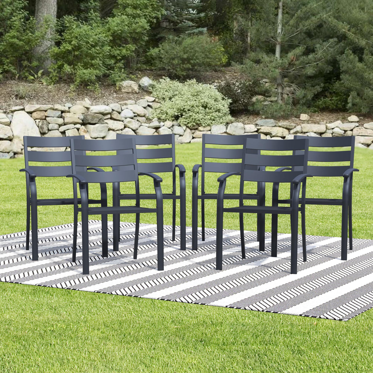 Outdoor Chairs Set of 6, Patio Dining Chairs with Armrest