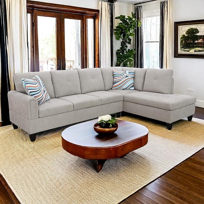Sofas & Couches, Right Chaise, Grey White-Corduroy