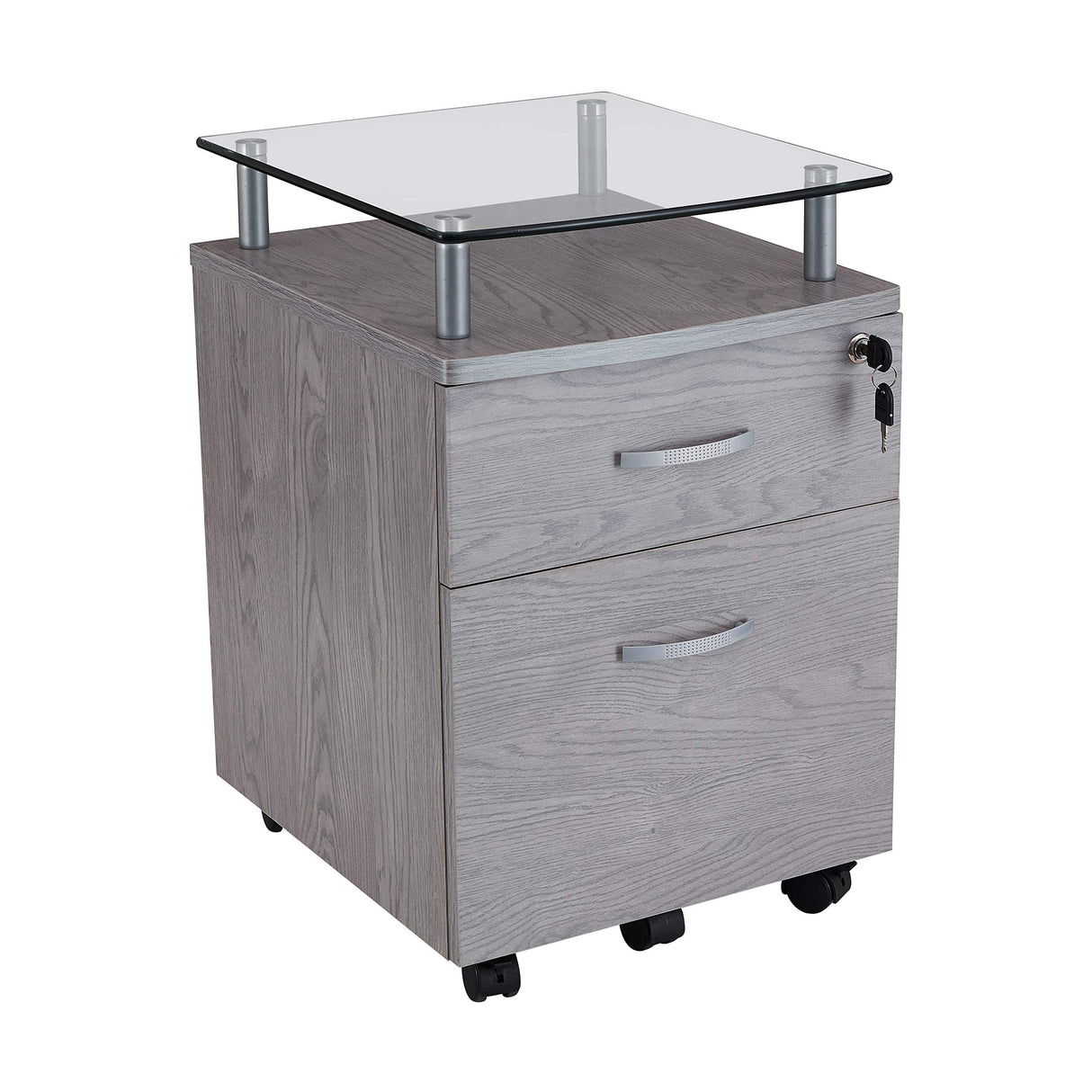 2-Drawer Rolling File Cabinet with Lock and Glass Top, Under Desk File Cabinet