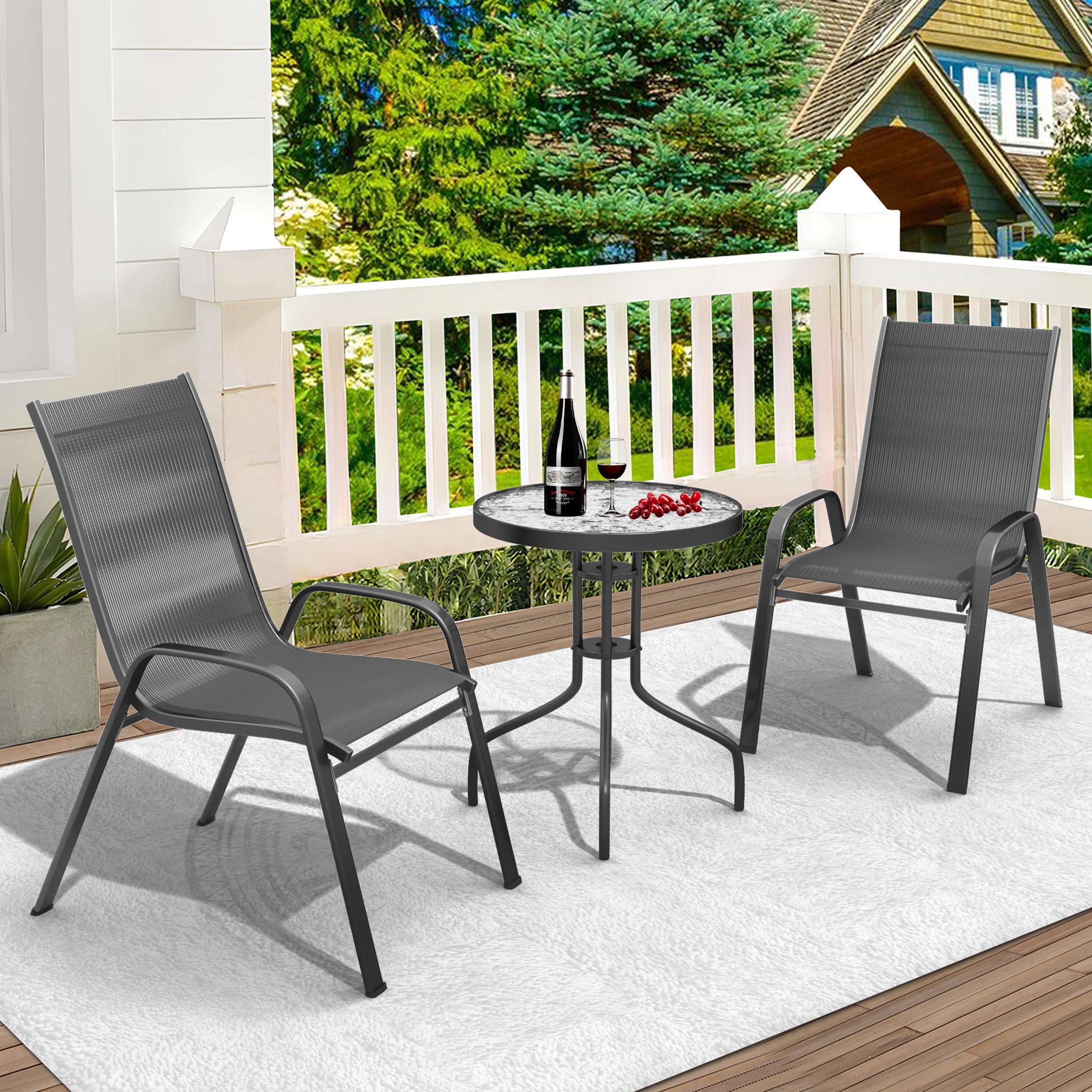 Large Patio Bistro Set 36" Table & 2 Chairs | Modern Metal Frame with Textilene Fabric