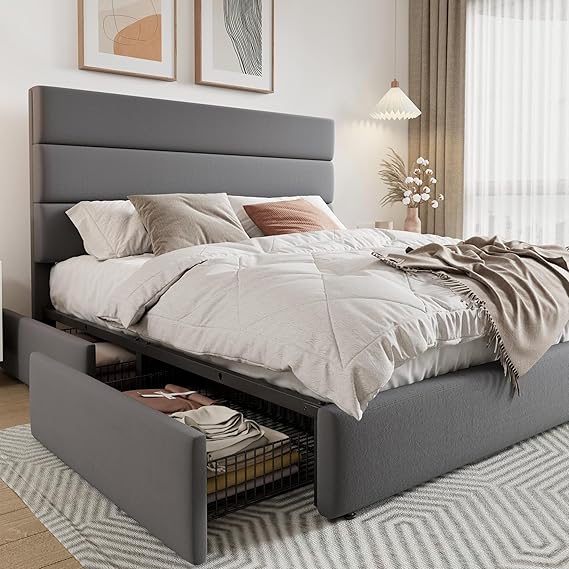 Full Size Platform Bed with 4 Storage Drawers