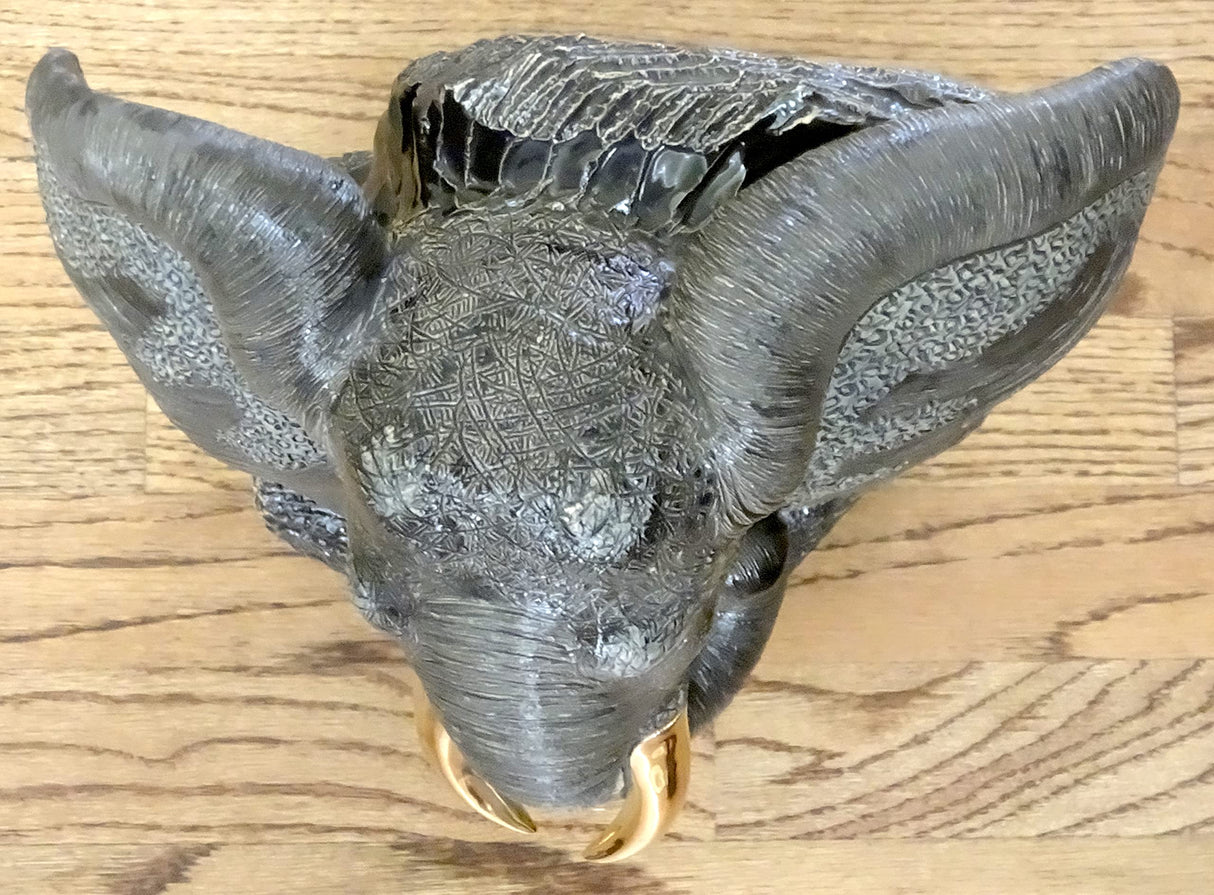 Handmade Sculpted Ceramic Large Black Elephant Bust Gallery Sized