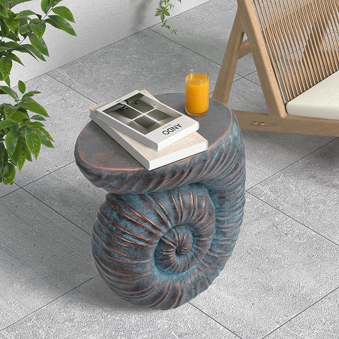 Outdoor Side Table, Concrete End Table, Round Accent Table for Indoor Modern Art Deco