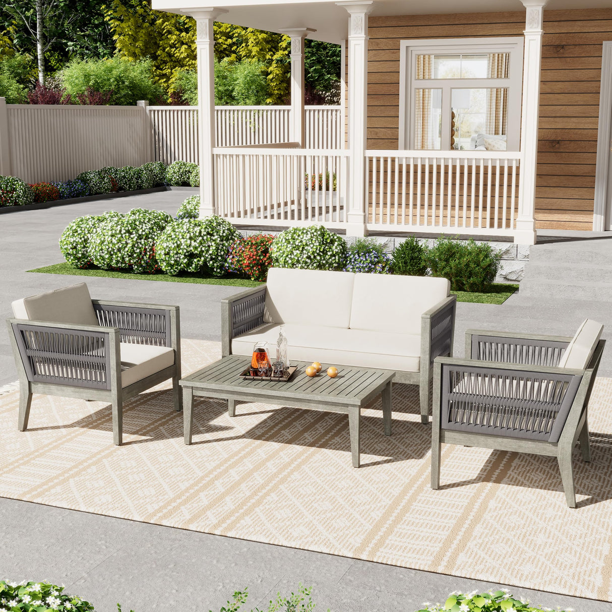 Transform Outdoor Spaces with 4-Piece Acacia Wood Patio Furniture Set