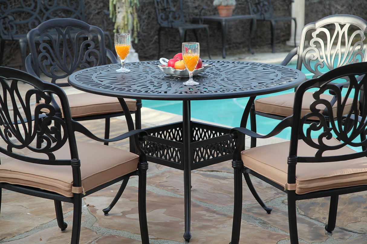 Patio Elisabeth Collection Cast Aluminum 5 Piece Rosedown Dining Set with 4 Arm Chairs