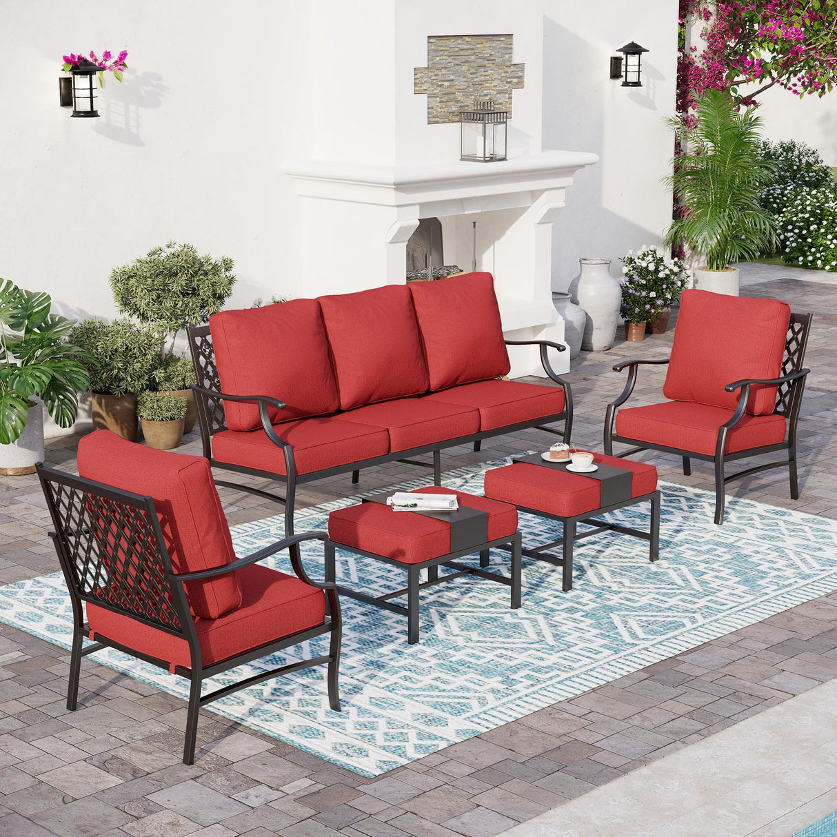 5 Piece Metal Outdoor Patio Furniture Set, Patio Conversation Sets 1 3-Seater Sofa