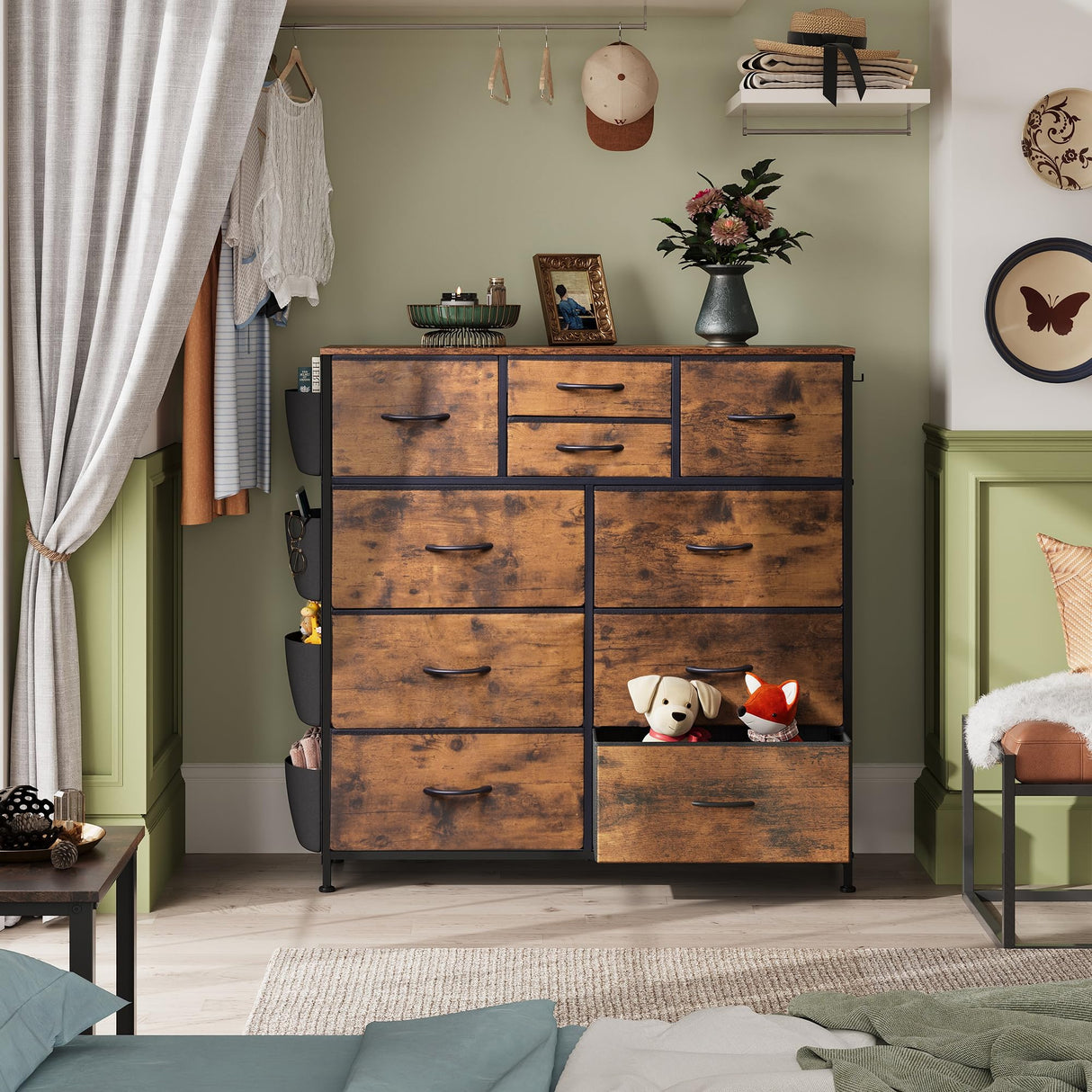 Dresser for Bedroom with 10 Drawers, Fabric Dresser Chest of Drawers with Side Pockets