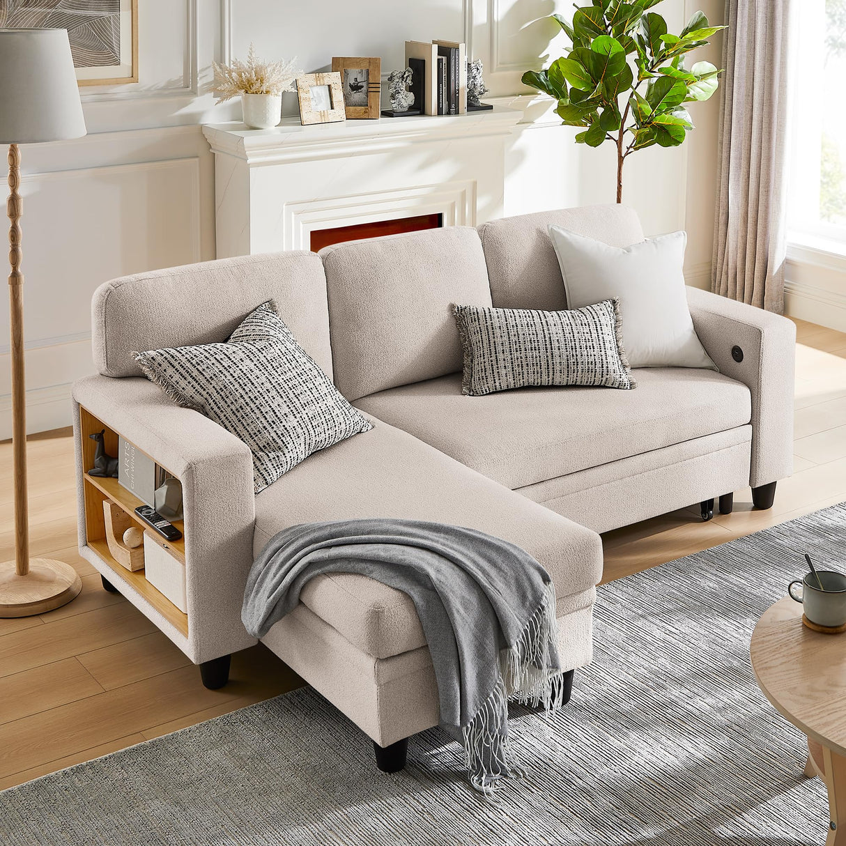 80”Sleeper Sofa Bed,L-Shaped Convertible Sectional Couch Bed