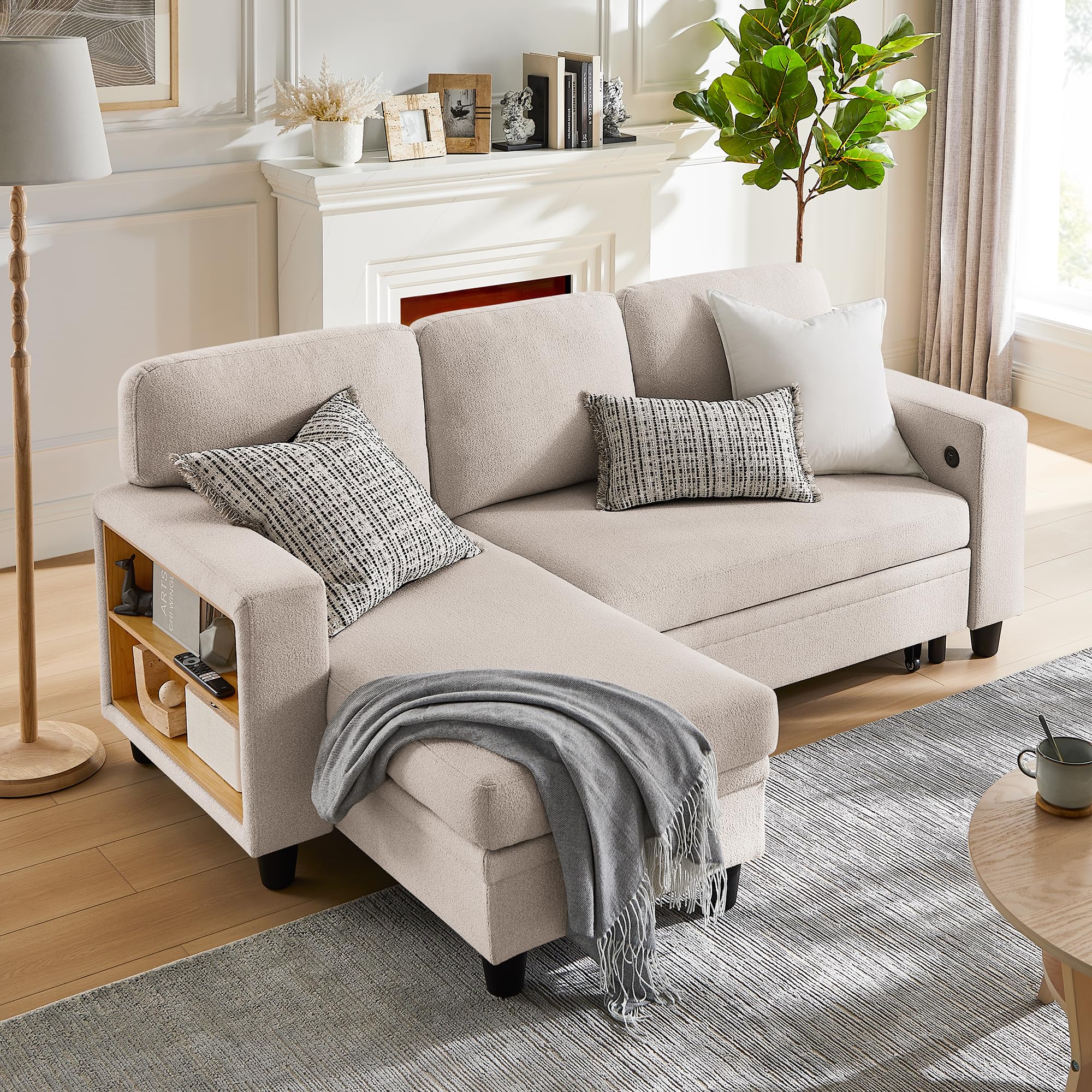 80”Sleeper Sofa Bed,L-Shaped Convertible Sectional Couch Bed