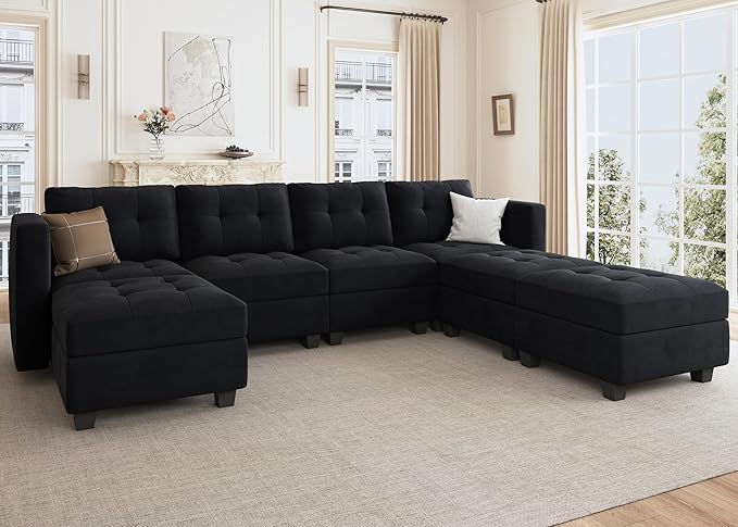 Modular Sectional Sofa with Storage Seat Convertible L Shaped Couch with Chaise Velvet 4 Seater Sofa
