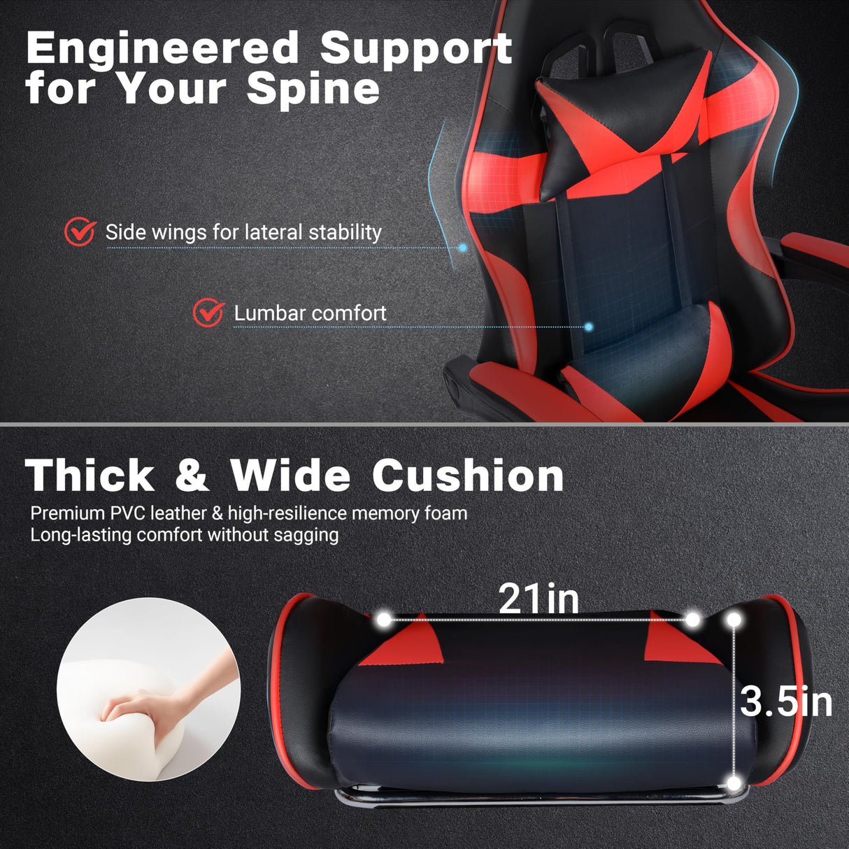 Ergonomic Gaming Chair with Footrest and Lumbar Support