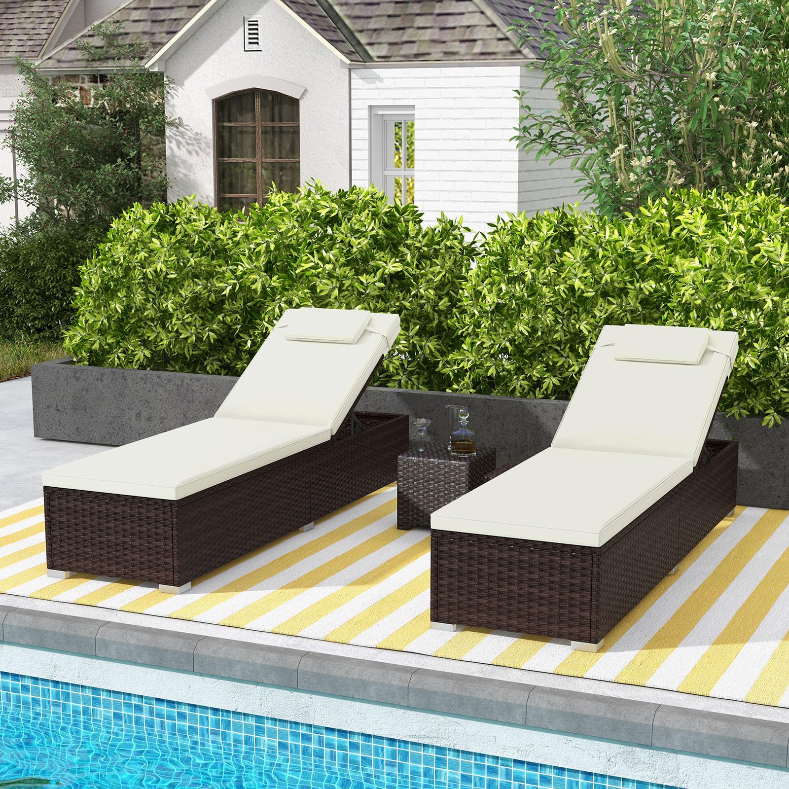 Patio Chaise Lounge Set of 2, Outdoor Rattan Lounge Chair with 6-Level Backrest