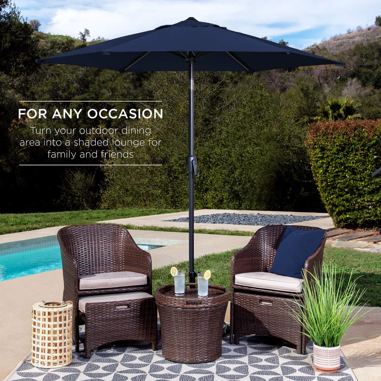 7.5ft Heavy-Duty Round Outdoor Market Table Patio Umbrella w/Steel Pole, Push Button Tilt